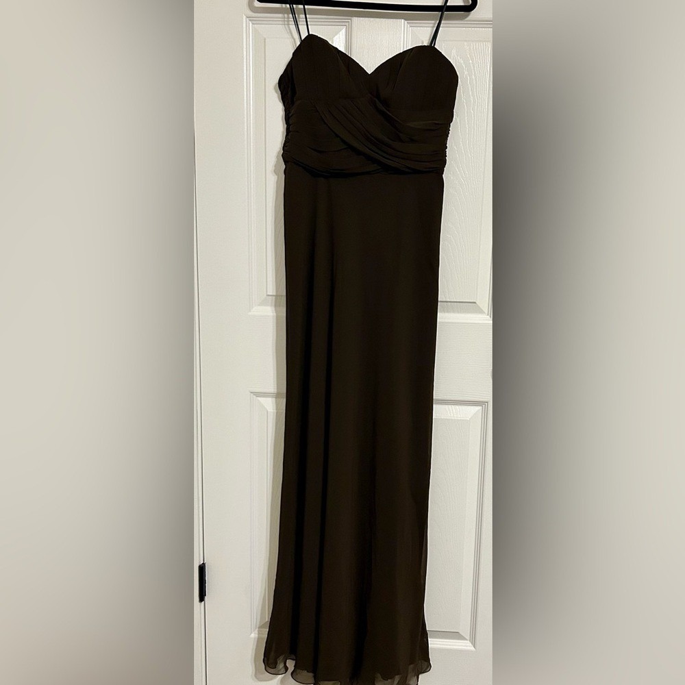 ABS by Allen Schwartz Brown Chiffon Ruched Sweetheart Evening Gown NWT